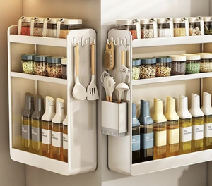 Estante organizador de especias y cubiertos metálico de 3 niveles sin taladro para puerta de cocina, OEM/ODM Vietnam - Product Image 2