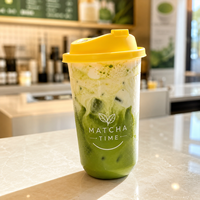 Gobelets froids en PET en forme de U avec logo personnalisé, couvercles à bec verseur et pailles, disponibles en 10oz et 12oz, pour boissons matcha à emporter, vente en gros