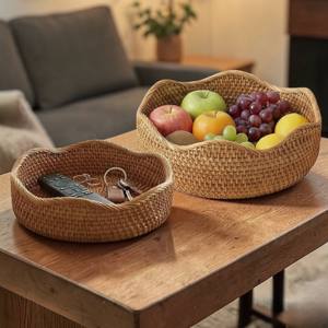 Juego de 3 Cestas Redondas de Mimbre Natural para Servir Pan y Frutas, Cestas de Mimbre Tejidas a Mano, Cestas Decorativas Apilables para Almacenamiento, OEM - Product Image 2