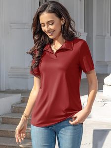 Polo à manches courtes pour femme, couleur unie, respirant, tricoté, décontracté, sportif - Product Image 2
