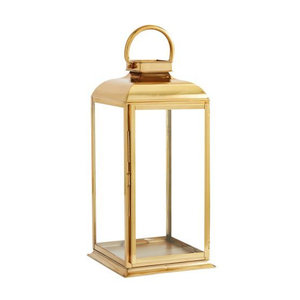 Elegante Lámpara de Huracán de Metal Dorado y Vidrio, Portavelas de Latón, Decoración Marroquí Vintage para el Hogar, Bodas, Interiores y Exteriores - Product Image 1