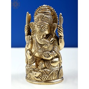 Statue de Ganesha de 4 pouces de qualité fine faite à la main petit article en laiton fabriqué en Inde Sculpture de haute qualité - Product Image 3