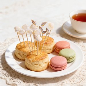 Palillos de bambú con conchas marinas para decoración de cócteles oceánicos - Product Image 6