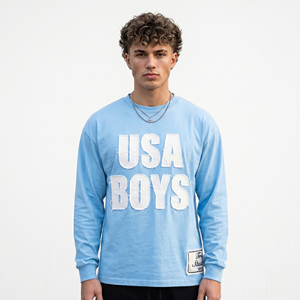 T-shirts personnalisés brodés effet vieilli pour hommes, à manches longues et col rond, style streetwear tendance - Product Image 1