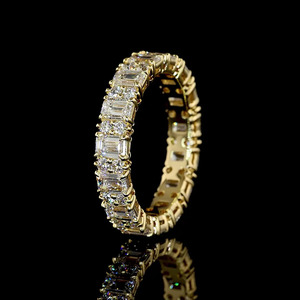 Lab Grown <b>Emerald</b> Cut and Round Diamond Eternity <b>Band</b> <b>Ring</b> 10K 14K 18K Gold 925 935 Silver Wedding Anniversary Fine Jewelry - Product Image 3