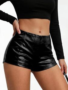 Shorts de Cintura Alta de Piel Sintética para Mujer, Fabricante Mayorista OEM ODM, Pantalones Cortos de Moda de Piel Sintética para Damas - Product Image 3