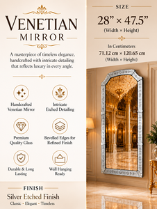 Venetian Rectangle Square Arch Wall <b>Mirror</b> Etched Floral Beveled <b>Frame</b> Antique <b>Silver</b> Full Length Decorative Luxury Handmade - Product Image 5