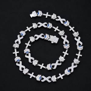 925 Silver Moissanite Diamond Cross Infinity <b>Link</b> Chain Mens Iced Tennis Necklace Custom Luxury Designer <b>Jewellery</b> Gift Look - Product Image 1