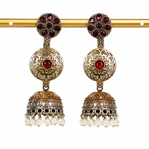 Proveedor Confiable, Pendientes Colgantes de Plata Oxidada con Circonitas en Dos Tonos, Diseño de Flor, Estilo Bohemio Indio, para Boda |   Suministro Directo de Fábrica - Product Image 5