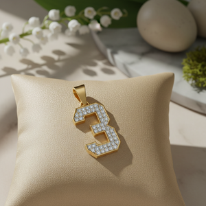 Diamtrendz Lucky Number <b>3</b> Pendant Chain 925 Silver Rhodium Plated Hiphop Cubic Zirconia Diamond 10K 14K 18K Solid Gold - Product Image 6