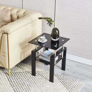 2-Tier Black Tempered Glass Coffee <b>Table</b> <b>with</b> <b>Storage</b> <b>Living</b> <b>Room</b> <b>Side</b> End <b>Table</b> - Product Image 2