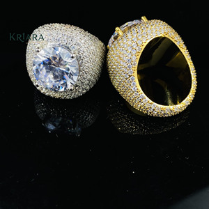Bague Cocktail Hiphop en Moissanite, Argent 925 Plaqué Or 18K, Sertissage Pavé, Coupe Ronde Brillante, Unisexe, Cadeau de Mariage de Luxe - Product Image 4