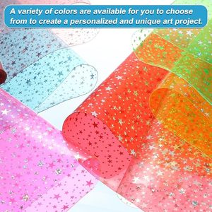 Film adhésif décoratif en vinyle PVC transparent holographique orange fluorescent, motif étoile scintillante, imperméable, en rouleau, vente en gros - Product Image 2