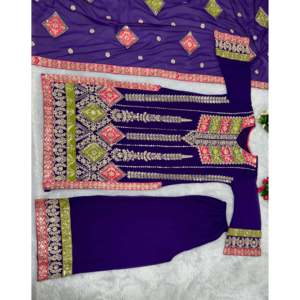 Karma Fashion Women's <b>Purple</b> Party Wear <b>Suit</b> Set Size M Including Top Bottom Dupatta - Product Image 3