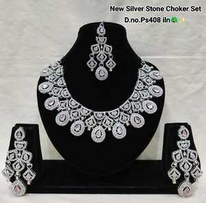Traditional Ethnic Alloy Silver Plated Coral Flower Design High Quality Choker <b>Set</b> Earrings Necklace Women's Wedding Party Party - Product Image 1