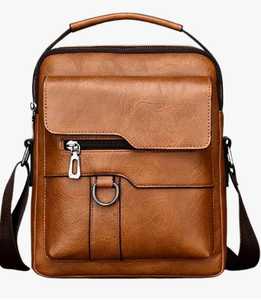 Men Genuine <b>Leather</b> <b>Soft</b> Briefcase Classic Zipper Closure Business Messenger <b>Bag</b> Durable Lightweight Brown - Product Image 2