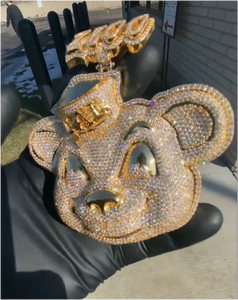 จี้การ์ตูนโมอิสซาไนต์ทรงเหลี่ยมเจียระไนแบบบริลเลียนท์ ชุบทอง 14K เงินแท้ 925  ความใส VVS  เครื่องประดับฮิปฮอป ของขวัญสำหรับเขา 'Iced Out' - Product Image 3