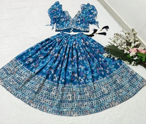 Ensemble Lehenga Choli bleu à fleurs pour filles, tenue de mariage traditionnelle indienne et pakistanaise, coupe ample, longueur midi - Product Image 5