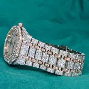 Montre Moissanite à taille brillante VVS1, style antique, hip-hop, luxe, quartz, mode, affaires, cadran en verre cristal, acier inoxydable, Royaume-Uni/États-Unis - Product Image 1