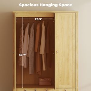 Armadio Salvaspazio a 3 Ante con Cassetti Bloccabili, Asta Appendiabiti e Ripiani Portaoggetti - Product Image 5