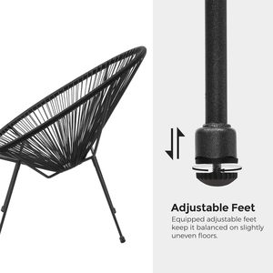 เก้าอี้ Acapulco ทันสมัยชุดเฟอร์นิเจอร์ระเบียงกระจกสีดำ3ชิ้นพร้อมเก้าอี้2ตัวห้องนั่งเล่นกลางแจ้ง - Product Image 4