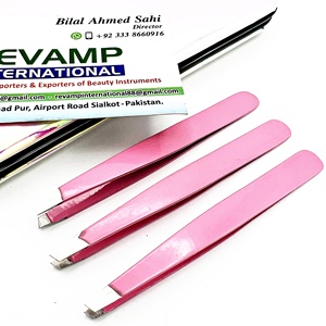 ECo-Friendly Japanese Stainless Steel Pink Color Eyebrow Tweezers Slanted Tip With Custom Logo - Product Image 3