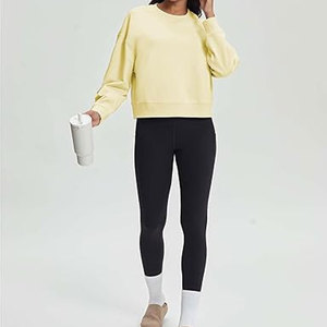 Sudaderas Cortas para Mujer, de Algodón, Manga Larga, Cuello Redondo, Suéter Holgado, Informal, Cómodo y Acogedor - Product Image 5