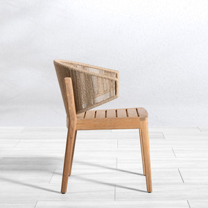 Chaise de salle à manger en teck massif avec dossier en corde tressée à la main, écologique, légère, moderne, pour l'extérieur, appartement, mobilier de salle à manger - Product Image 3
