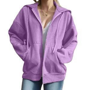 Mode femmes solide à manches longues sweats à capuche fermeture éclair ample surdimensionné sweats pulls décontractés saison d'hiver XS tricoté à capuche - Product Image 3