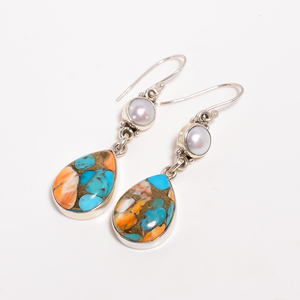 Pendientes Colgantes de Perlas y Turquesa Ostra de Alta Calidad, Plata de Ley 925, Hechos a Mano, con Piedras Preciosas, Joyería para Mujer, Regalo para Mamá - Product Image 1