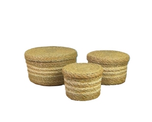 Cestas de mimbre hechas a mano con tapas, 100% naturales, ecológicas, para uso diario, cesta de almacenamiento de mimbre, forma redonda - Product Image 1