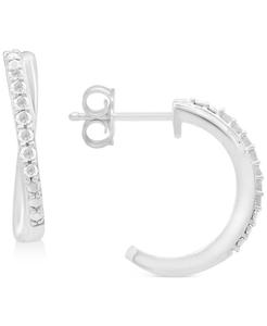 Pendientes de aro de diamante cruzado (1/10 CT. T. W.) en plata esterlina | Macy's - Product Image 1