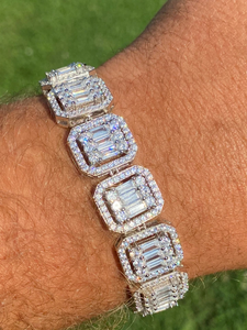 Pulsera Unisex de Plata de Ley 925 con Diamantes Moissanite VVS de Corte Baguette y Redondo, Diseño Geométrico, para Uso Diario - Product Image 1