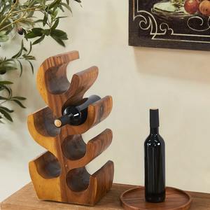 Expositor de Vino de Madera Escultural Único, Forma Curva Orgánica, Decorativo, Organizador de Vino de Madera de Acacia - Product Image 3