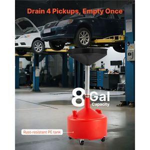 Serbatoio di scarico olio esausto regolabile da 8 galloni con ruote portatili, serbatoio industriale per lo scarico di fluidi per riparazioni auto con altezza imbuto regolabile - Product Image 3
