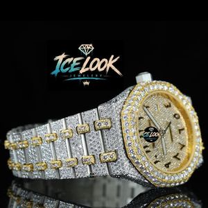 Reloj de acero inoxidable estilo Hip Hop para hombre, joyería Ice Look, caja redonda de 42mm, cuarzo analógico, botón luminoso, cierre oculto, correa de 20mm - Product Image 3