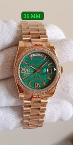 Reloj Mecánico de 36 mm en Oro Rosa con Cierre Oculto, Esfera Verde Aventurina, Bisel y Marcadores de Diamantes, Deportivo, de Lujo y Alta Calidad - Product Image 5