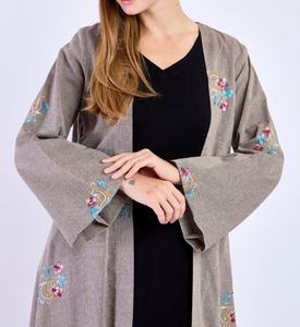 Embroidery New Style Modest Abaya Robe Islamic Clothing Front Open Muslim Women Long Dress Polyester Floral V Neck <b>Eid</b> Daily - Product Image 1