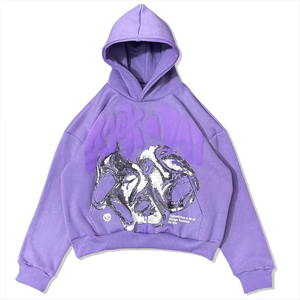 Sweat à capuche surdimensionné style vintage américain personnalisé avec motif et impression de lettres colorées - Product Image 2