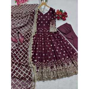 Robe de soirée pour femmes de designer avec Pent et Dupatta Set Tenue de mariage élégante - Product Image 4