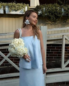 Women <b>Linen</b> Two Piece <b>Set</b> Sleeveless Camisole Top and Long Skirt Elegant Summer Co Ord <b>Set</b> Resort Wear Outfit - Product Image 3