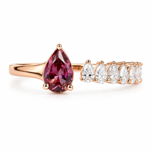Anillo de Diamante Cultivado en Laboratorio con Gema Púrpura |   Anillo Abierto Ajustable de Oro de 14K con Corte de Pera |   Joyería de Lujo con Claridad VVS-VS para Mujer - Product Image 1
