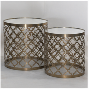 Modern Round Metal Coffee <b>Table</b> with Glass Top <b>Nesting</b> Design Living Room Furniture Decorative Accent <b>Table</b> - Product Image 2