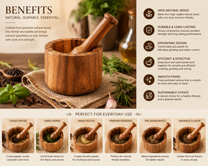 Ensemble mortier et pilon en bois d'acacia, broyeur d'épices multifonctionnel, écraseur d'ail, broyeur d'herbes, pour usage domestique et cuisine - Product Image 4