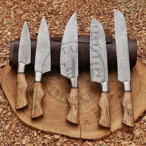 Handmade Damascus Steel Five-piece Kitchen Chef <b>Knife</b> <b>Set</b> Wood Handles <b>Sharp</b> Ambidextrous Sustainable Durable TARJ ENTERPRISES - Product Image 3