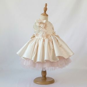Robe de Princesse de Luxe Régale en Satin Ivoire avec Fleurs 3D et Perles, Robe de Soirée Formelle pour Filles, Tenue d'Occasion pour Enfants, Personnalisable - Product Image 2