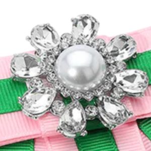   Broche de Lazo Rosa y Verde con Cristales y Perlas, Broche de Solapa Elegante para Mujer, Accesorio de Vestir, Regalo - Product Image 3