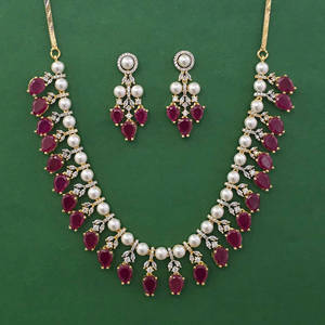 American Pearl Imitation Pearl Beads Vintage Heart Shape Women's Chokers <b>Necklace</b> with 2 Tone Plating Model 446217 - Product Image 1