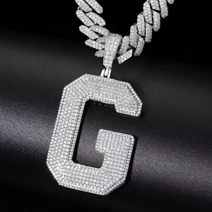 Iced Out Moissanite Letter <b>Name</b> Pendant 925 Silver Cuban Link <b>Chain</b> Hip Hop Men's Charms Pendant Rapper Bling Pendant For Gifts - Product Image 6