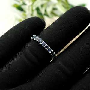 Round Cut Blue Sapphire Eternity Band 14K White Gold Wedding Engagement <b>Ring</b> For Women Fine Jewelry Gift - Product Image 1